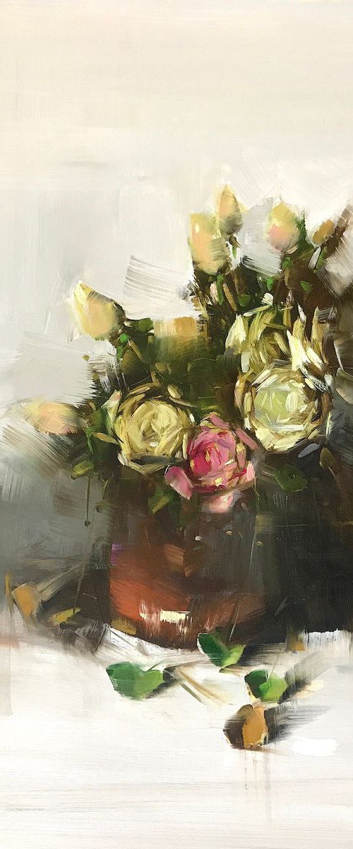 Roses, Oil painting, One of a kind, Signed, Handmade artwork by Vahe Yeremyan
