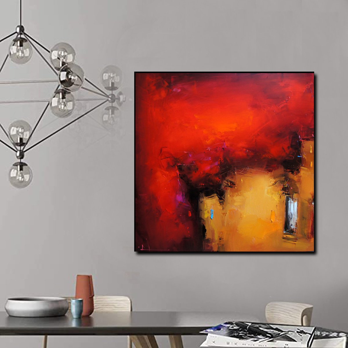 Abstract Landscape Oil Painting By Stanislav Lazarov, 31 X 31", Poetic Night, Original Artwork