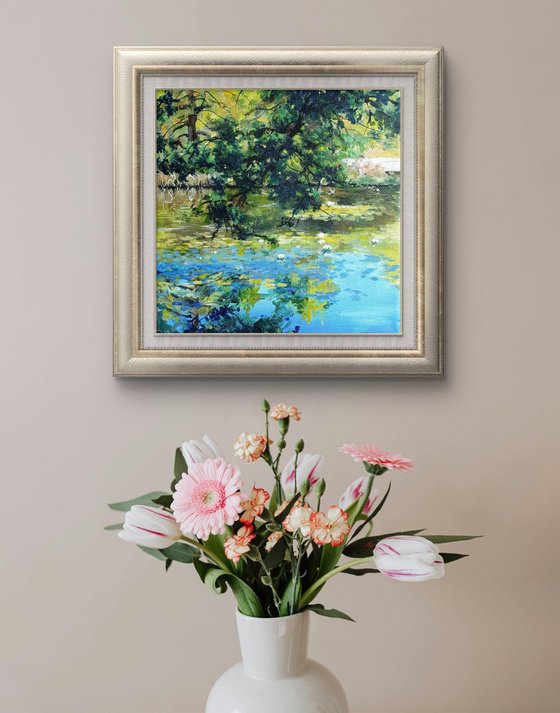 Waterlilies pond under the oak trees