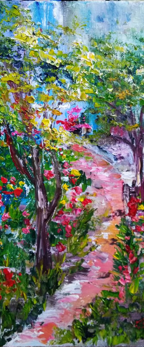 A trail in the garden of a country house Plein Air Painting by Oksana Fedorova