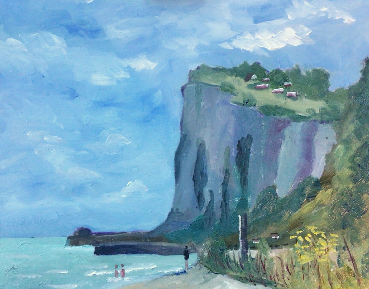Impressionistic Landscape Oil Painting By Julian Lovegrove Art, 12 X 10", White Cliffs Near Dover, Original Artwork