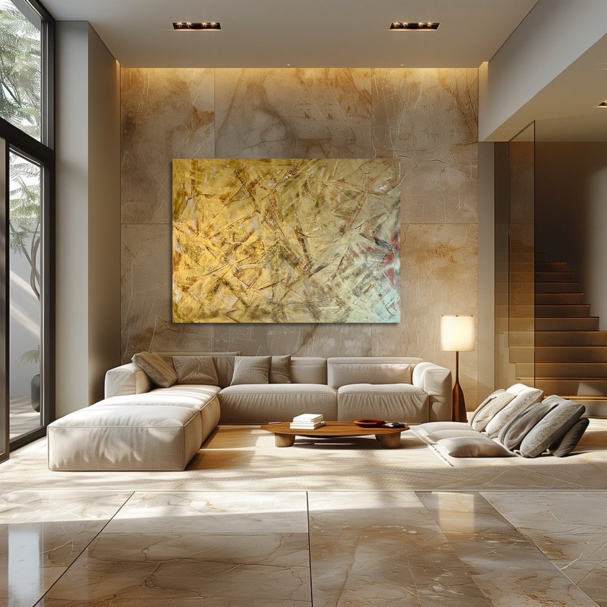 Geometric Abstract Acrylic Painting By Exclusive Arts, 59 X 43, Golden Beam, Original Artwork