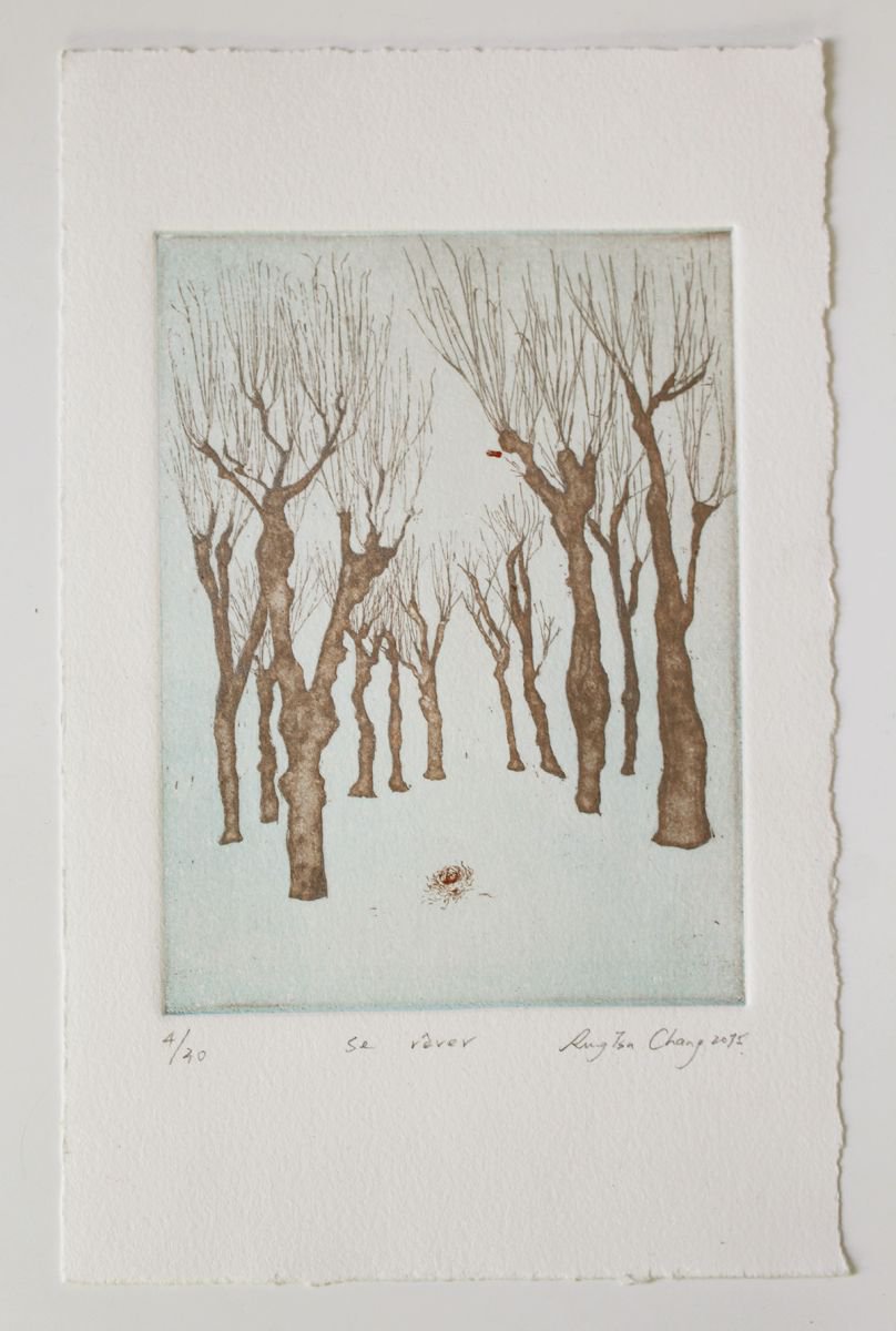 Abstract Etchings & Engravings By Rung Tsu Chang, 6 X 10", Se Ri?ver-Un Paysage Gele, Original Artwork