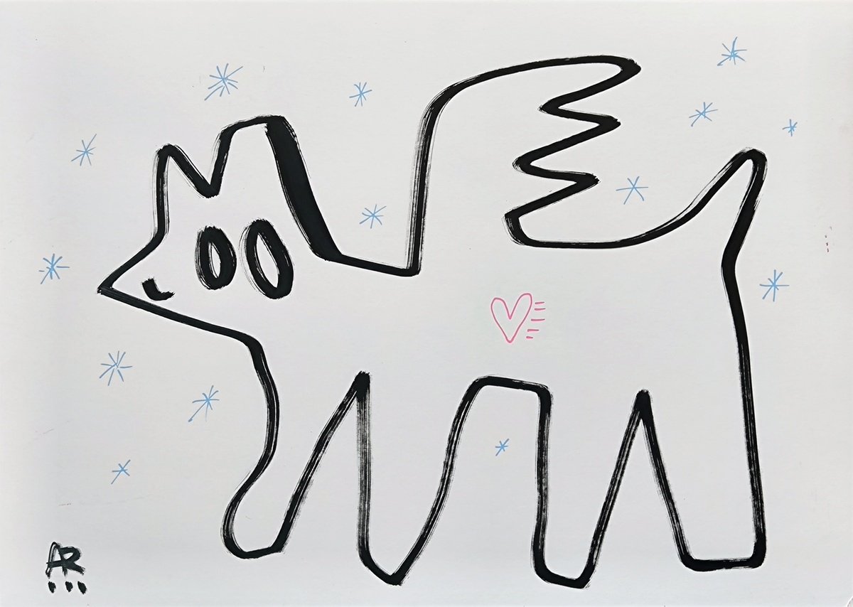 Expressive Portrait Drawing By Angel Rivas, 12 X 8, Angel Dog, Original Artwork