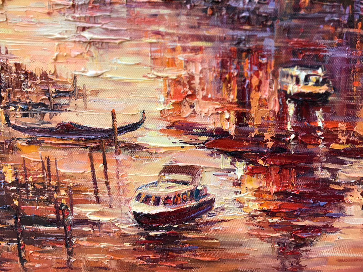 Beautiful Colorful Oil Painting of Venice-Boating Ιn Τhe City Of Venice - Made In 1997 By Hand - authentic Greek Painting- Wooden Wall Decor 33x54 cm