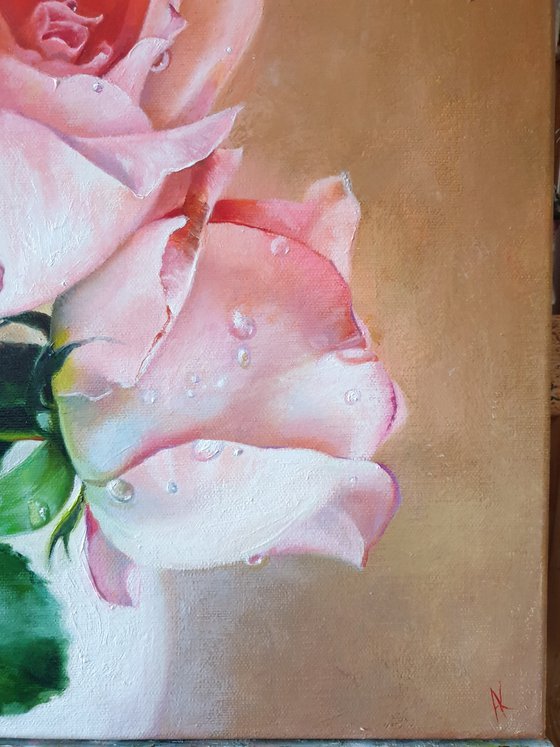 "Dew on the petals." rose painting 2021