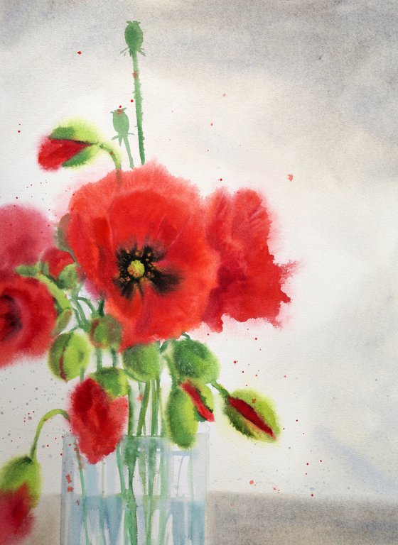 Bouquet of red poppies - Red Poppy - poppy watercolour - poppies - poppie watercolor