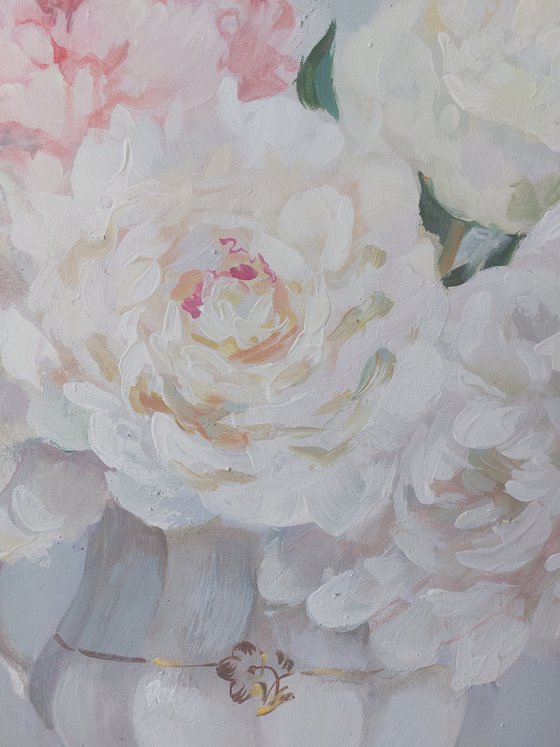 Peonies Acrylic Painting Neutral Wall Art