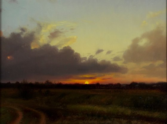 Sunset 1, 30x40cm, oil on canvas, 2018, original classic landscape