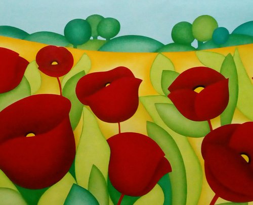 Field of red poppies by Brenda Daniela