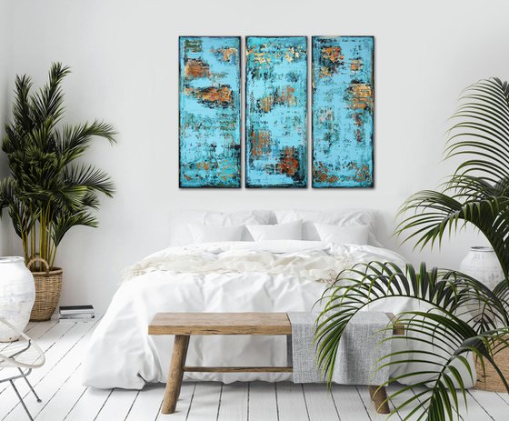 ISLANDS IN THE SEA * 120 x 150 cms -  ABSTRACT PAINTING *** READY TO HANG *** TRIPTYCH