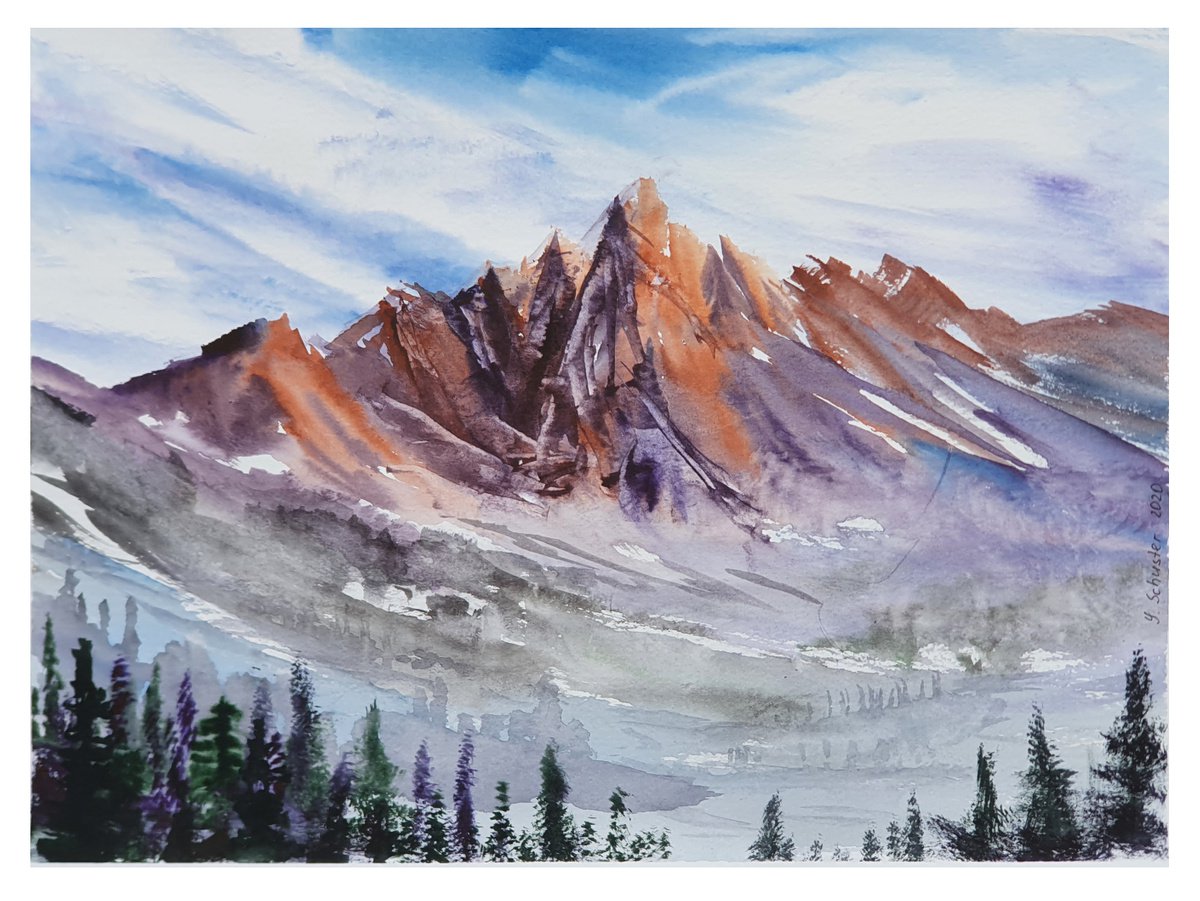 Impressionistic Landscape Watercolour By Yulia Schuster, 12 X 9", Cold Paradise, Original Artwork