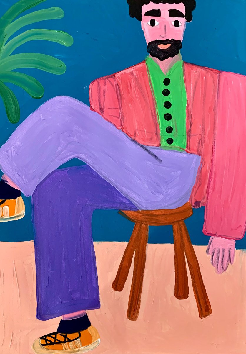 Urban And Pop Portrait Acrylic Painting By Aurora Camaiani, 14 X 20, Relaxed Man, Original Artwork