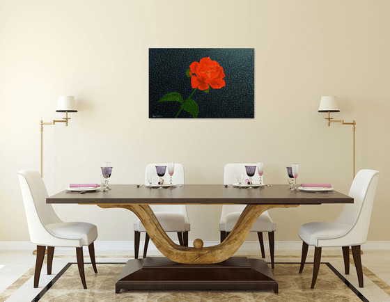 Diamond Rain - Red Rose in Rain abstract painting; home, office decor; gift idea