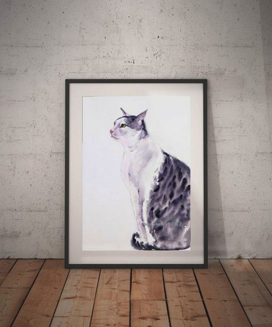 Cat - Watercolor - Alert Cat