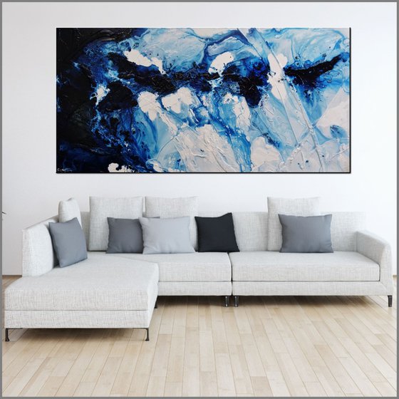 Navy Admiralty 200cm x 100cm Blue White Textured Abstract Art