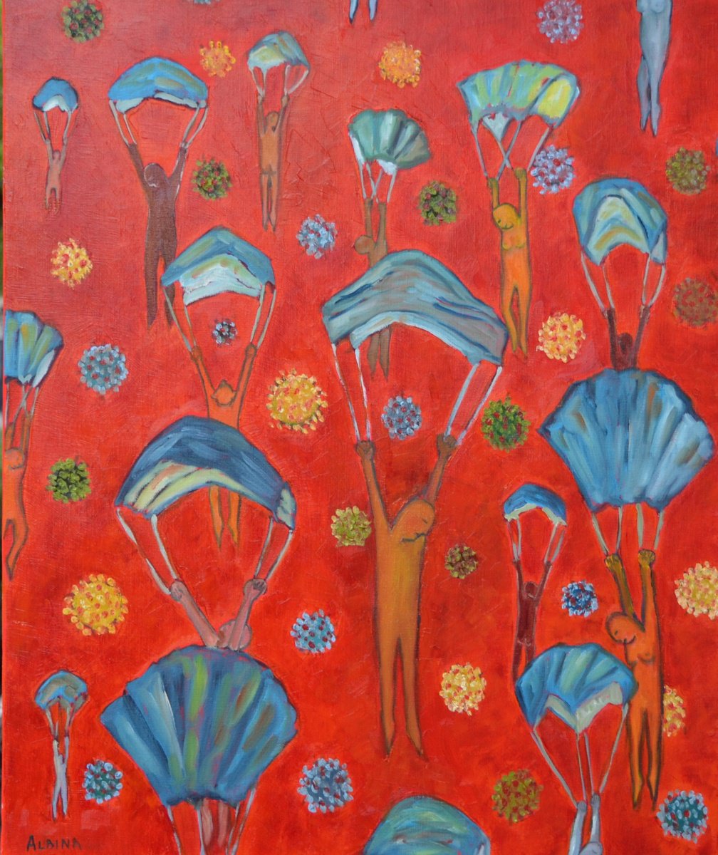 Surrealistic Abstract Oil Painting By Albina Urbanek, 18 X 24, We Will Get Out Of This, Original Artwork