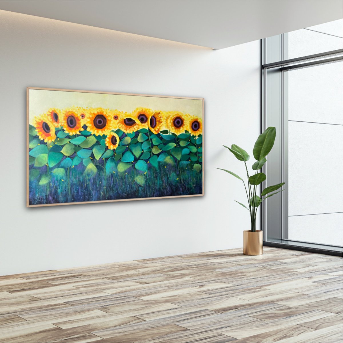 Impressionistic Botanical Acrylic Painting By Amita Dand, 60 X 36, Golden Hour, Original Artwork