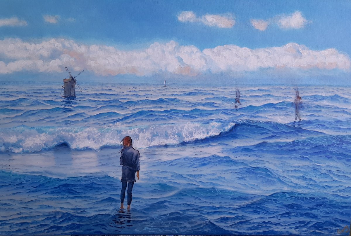 Surrealistic Landscape Oil Painting By Garry Arzumanyan, 35 X 23, Black Door 08, Original Artwork