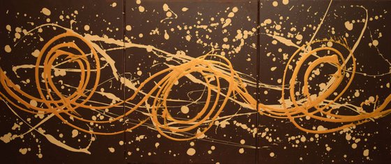 Gold Swirls metallic contemporary 3 piece art