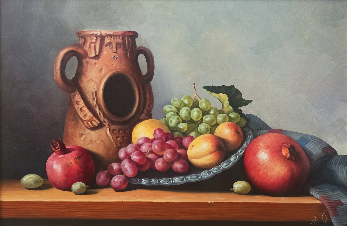 Photorealistic Still Life Oil Painting By Tamar Nazaryan, 24 X 16", Still Life With Fruits, Original Artwork