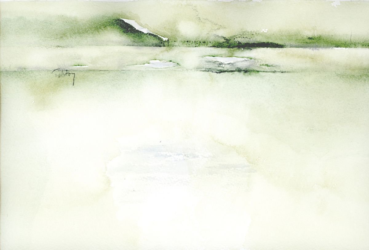 Impressionistic Landscape Watercolour By Alex Tolstoy, 12 X 8, Snowy Roof, Original Artwork