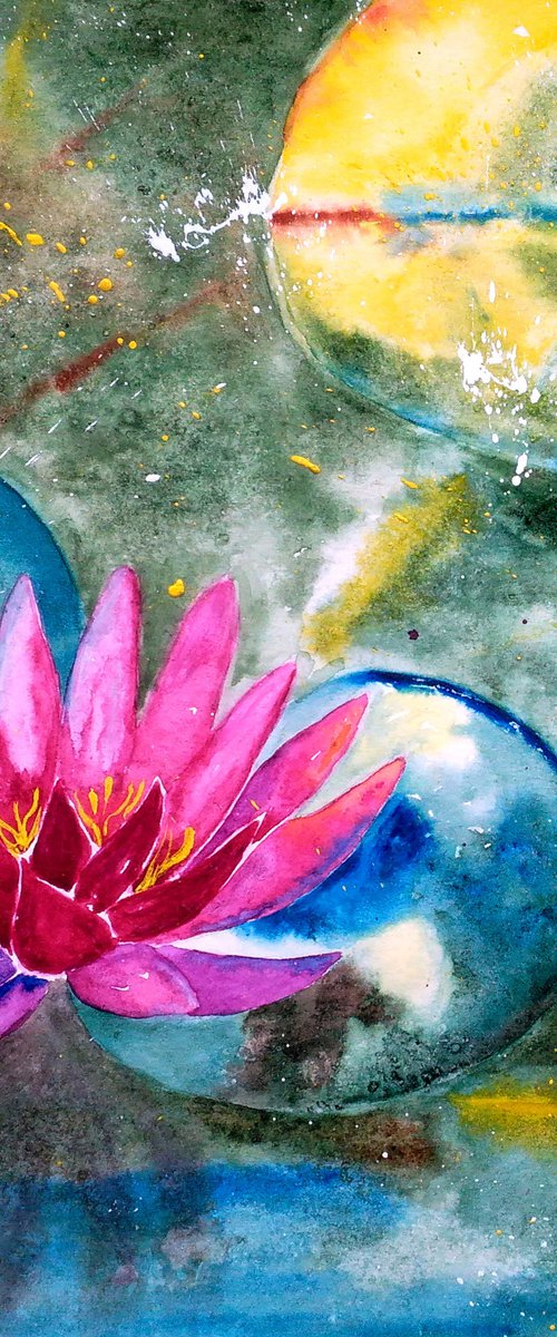 Water Lily Painting Floral Original Art COMMISSIONS for CHRISTIE by Halyna Kirichenko