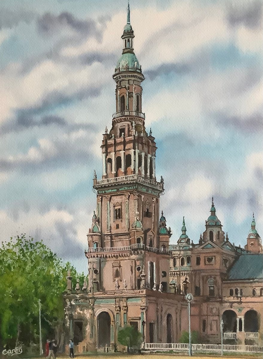 Impressionistic Cityscapes Watercolour By Darren Carey, 11 X 15, Plaza De Espana, Seville, Original Artwork