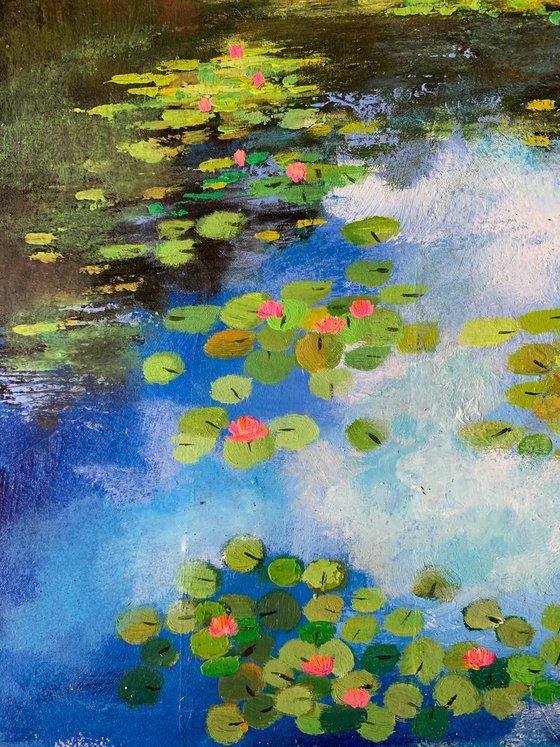 Water lilies pond ! Monet’s water lilies, A3 painting on paper