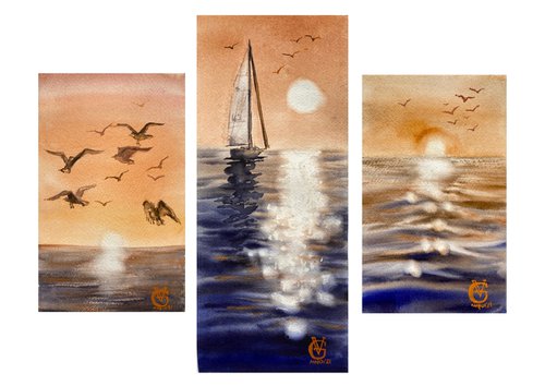 ORANGE SUNSET - triptych by Valeria Golovenkina