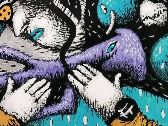 Diver and violet squid