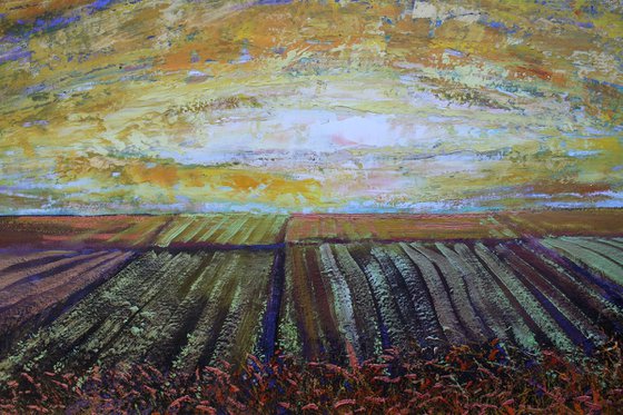 'At Dawns Golden Gates II' Sunrise, Landscape Oil Painting.