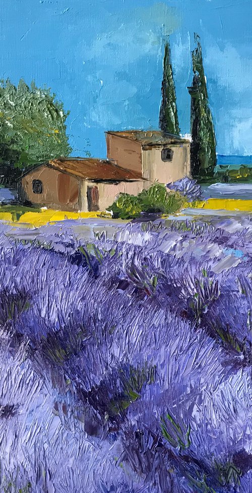 Provence lavender fields oil painting by Leysan Khasanova