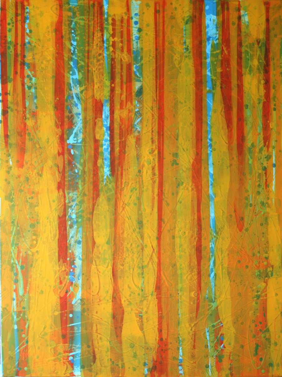 Expressive Abstract Acrylic Painting By Salana Art / Svetlana Samovarova, 30 X 39", Waterfall Of Autumn Notes, Original Artwork