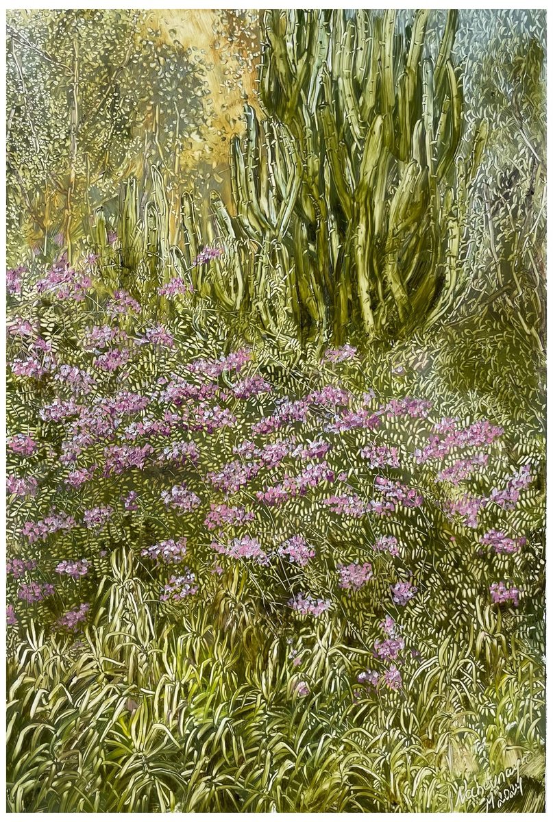 Impressionistic Landscape Oil Painting By Maija Nochevnaya, 9 X 13", Podranea Ricasoliana, Original Artwork