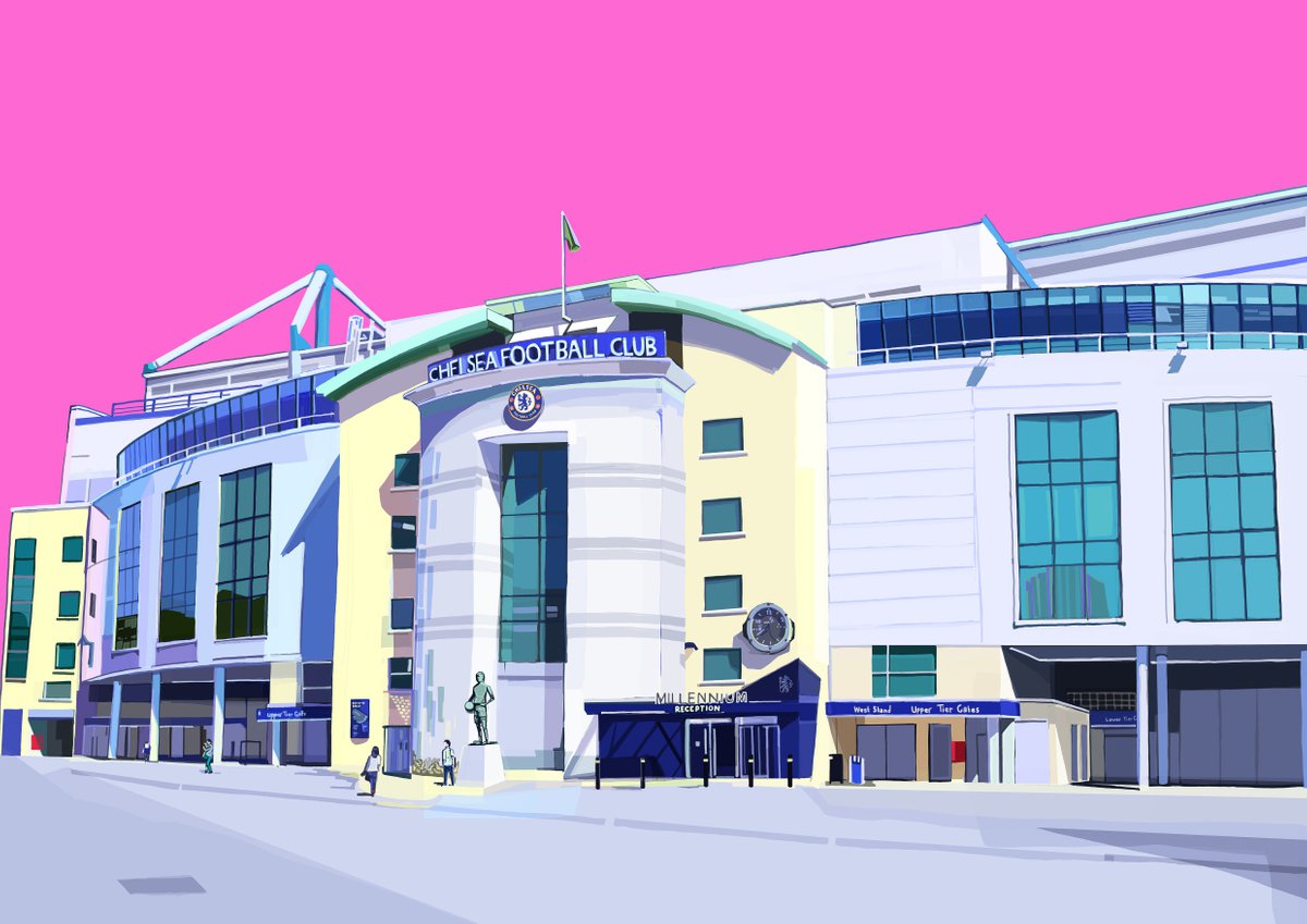 A3 Stamford Bridge, Chelsea Football Stadium, London Illustration Print by Tomartacus