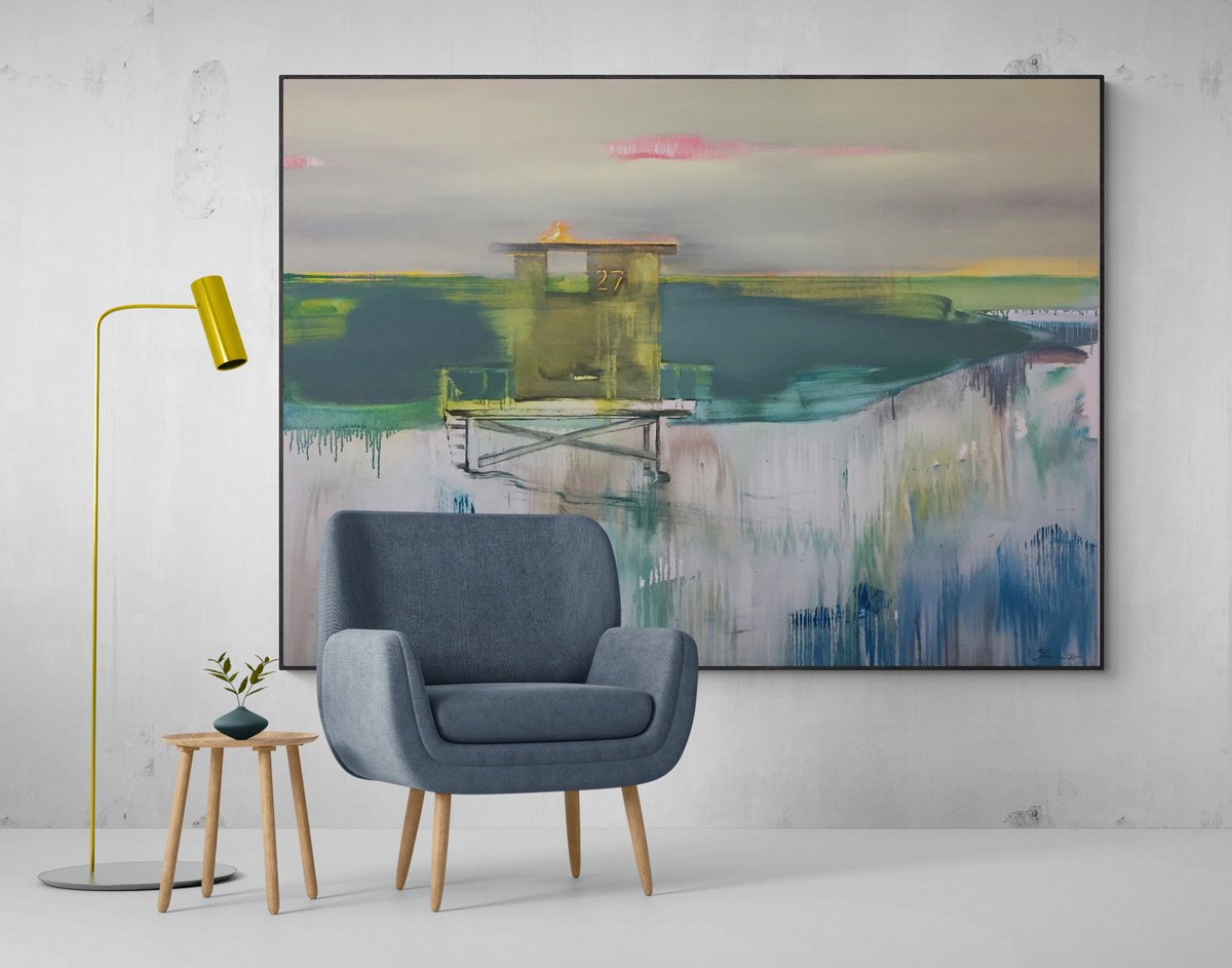 Expressive Landscape Painting By Yaroslav Yasenev, 74 X 54", Pink Sunset, Original Artwork