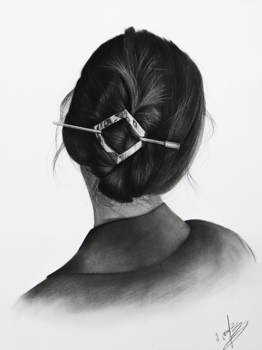 Photorealistic Portrait Charcoal Drawing By Mariam Darchiashvili, 12 X 16", Woman Portrait No.15, Original Artwork