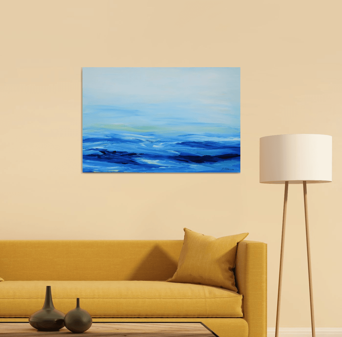 Large Abstract Seascape Painting #810-41. Blue, grey, teal, white 