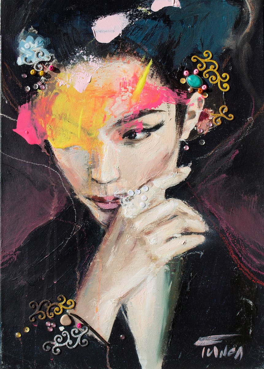 Expressive Portrait Painting By Catalin Ilinca, 13 X 18, Moon Phase (L