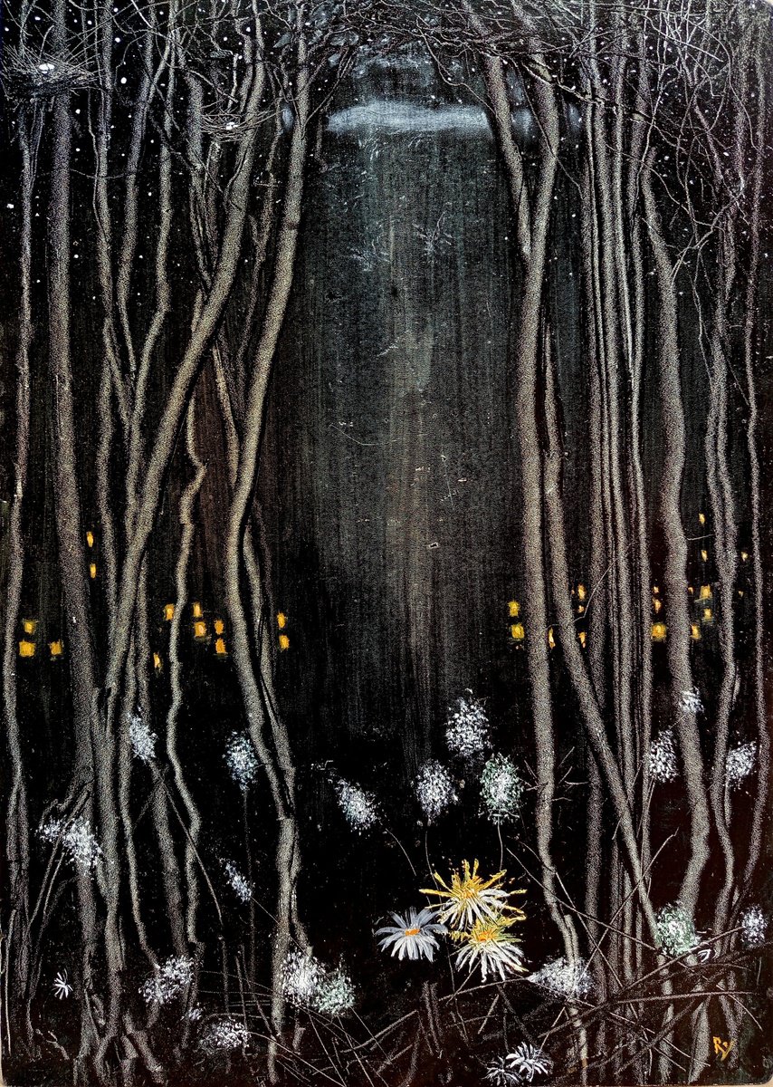 Illustrative Cityscapes Painting By Serhiy Roy, 17 X 23", Mysterious Garden., Original Artwork