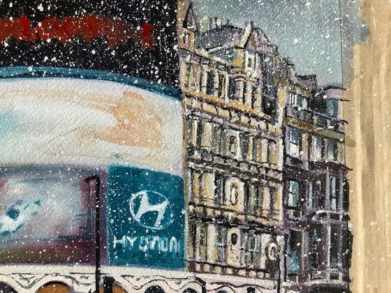 Piccadilly Circus in Winter snow