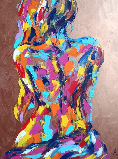 Body art - nude, nu, erotic, body, woman, woman body, oil painting, gift for him, gift for man, nu oil painting by Anastasia Kozorez