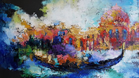 Abstract painting Mysterious Venice, cityscape Italy