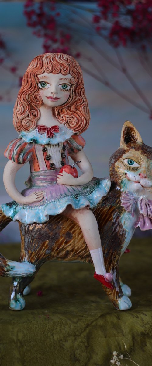 Vintage kid riding a cat by Elya Yalonetski