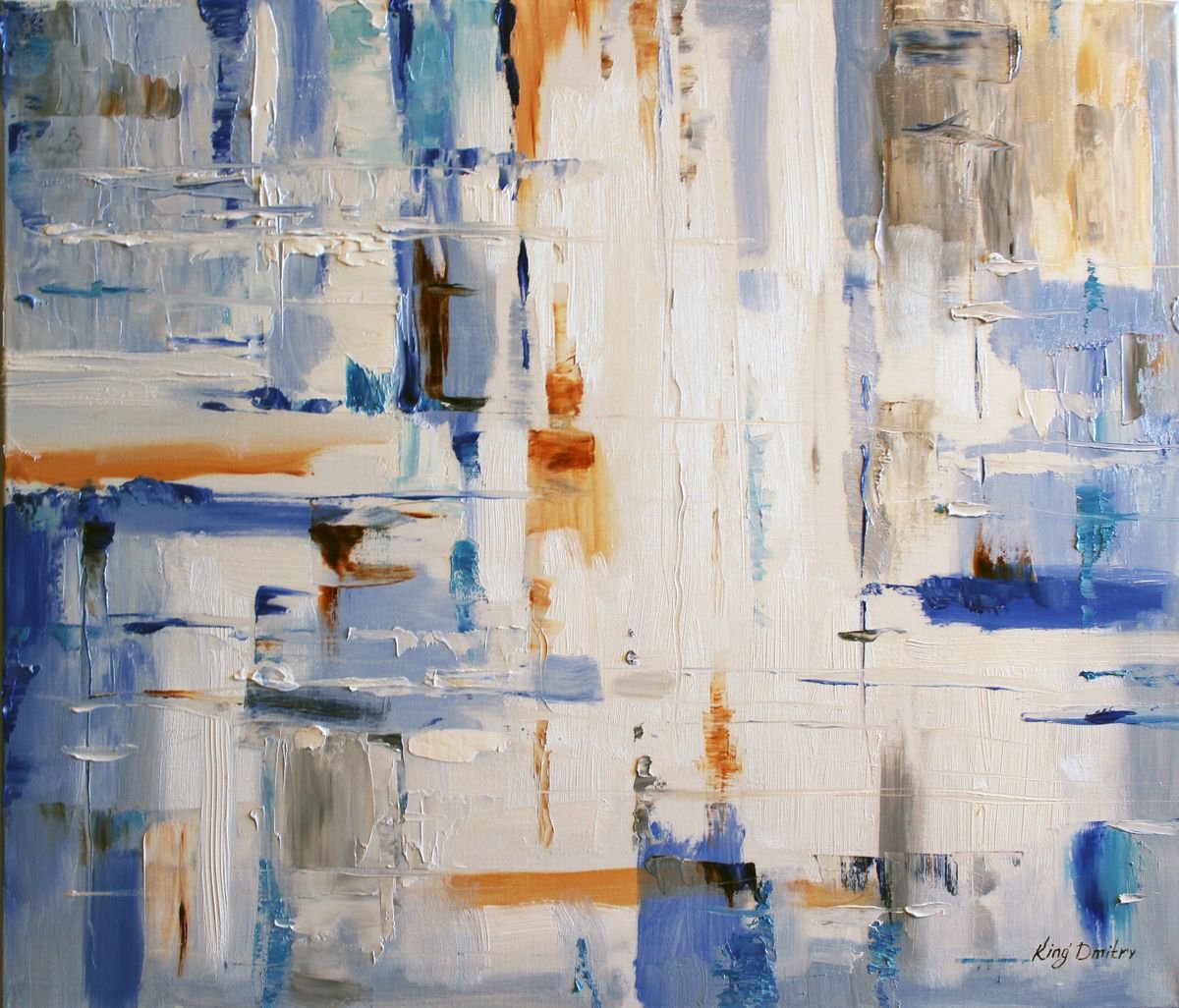 Blue and white dreams - abstract oil painting by Dmitry King