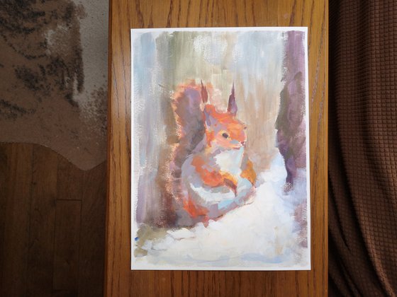 "Squirrel" (acrylic on paper painting) (11x15×0.1'')