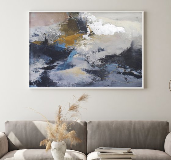 "Pulse" Acrylic navy blue gray abstract art