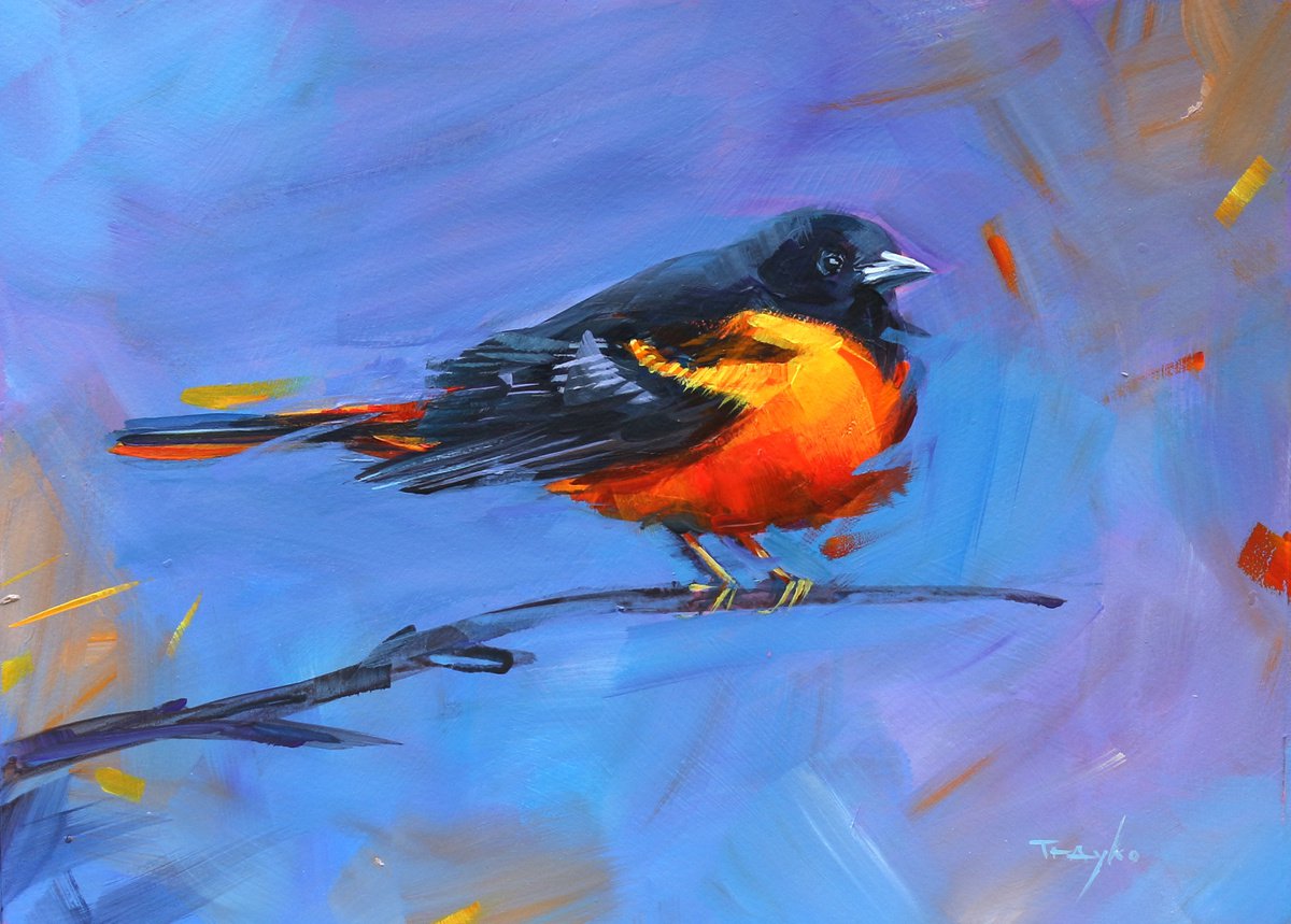 Expressive Animal Acrylic Painting By Trayko Popov, 12 X 9", Morning | Song | Bird, Original Artwork