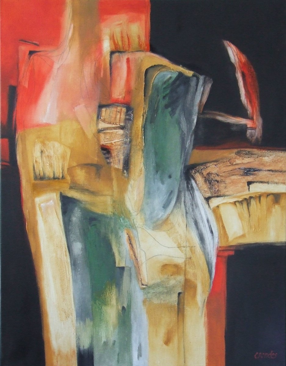 Abstract Oil Painting By Csaba Csendes, 23 X 30, The Big Monitor, Original Artwork